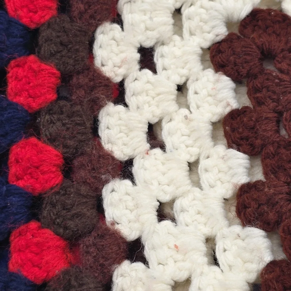 Afghan Throw Granny Square Blanket‎ Vintage Handmade Crochet 64 x 54 Cottagecore